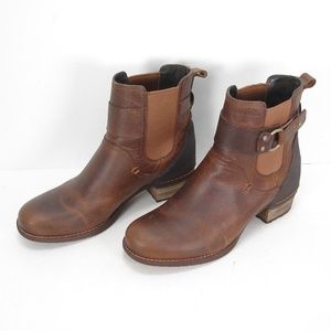 MERRELL SHILOH PULL OAK LEATHER ANKLE BOOTS 7.5